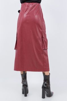 Faux leather cargo midi skirt. NOTE: If your size is not available, please register your email in EMAIL ME WHEN AVAILABLE link. Cargo Midi Skirt, Me When, Not Available, Midi Skirt, Faux Leather, Skirt, Leather