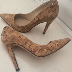 Brand New Leather Norman Marcus Cork Pumps Size 5 1/2 Chic Cork Heels For Spring, Chic Heels With Cork-bed Midsoles And Round Toe, Chic High Heels With Cork-bed Midsoles, Shoes Women Heels, Neiman Marcus, Cork, Shoes Heels, Pumps, Women Shoes