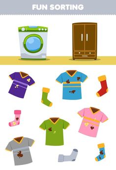 Clothes Unit Preschool, Clean And Dirty Activity For Kids, Weather Clothes Sorting Activity, Clothes Worksheets For Kids, My Clothes Worksheet, Weather Clothes Sorting Activity Free, Clothes We Wear Worksheet, Sorting Clothes, Cleaning Games