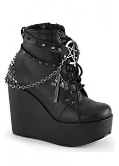 Edgy Wedge Heel Platform Boots, Goth Shoes, Gothic Boots, Demonia Shoes, Black Lace Up Boots, Gothic Shoes, Studded Ankle Boots, Wedge Ankle Boots, Studded Boots