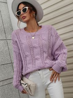 Lavender Rose Heels, Lavender Colour, Colour Fashion, Lazy Day Outfit, Round Neck Sweater, Sweater Oversize, Oversize Women, Chic Sweaters, Lazy Day