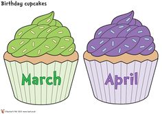 two cupcakes with the words march on them