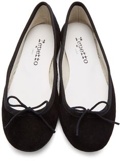 Goatskin suede ballerina flats in black. Bow accent at round toe. Tonal grosgrain trim at collar. Logo stamp in black at off-white sheepskin footbed. Twill lining in off-white. Leather outsole in beige with tonal rubber injection at heel. Supplier color: Black Repetto Flats, Oxford Heels, Pointe Shoes, Ballet Slippers, Ballerina Flats, Chanel Ballet Flats, Leather Pumps, Ballerinas, Luxury Streetwear