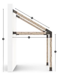 the measurements for an outdoor gazebo with wooden posts and slatted roofing