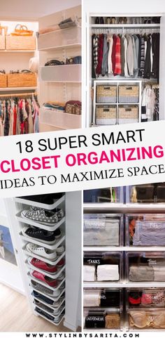 an organized closet with drawers and shelves filled with clothes