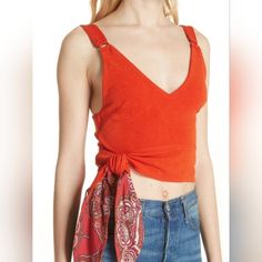 Fp Paisley Pop Red Orange Crop Tank Top. Nwt $58 Red With Paisley Accent Under Straps And Tie. Approximate 20 In L, 18 Across, Tie At Hem. Says Medium But Can Also Fit Large. Per Fp Description: Textured Woven Poly Shapes A Darted, Triangle Bodice Supported By Two Straps (With Antiqued Brass Loop Details). Long Ties (With A Paisley Print Reverse) Tie Elegantly At The Side Of The Cropped Hem. Lined. 50% Polyester, 45% Acetate, 5% Spandex For Stretch. Make A Bundle, Get An Offer. Red Paisley Print Summer Top, Red Paisley Print Cotton Top, Chic Paisley Print Top For Day Out, Free People Tank Top, Layered Tank Top, Boho Tank Top, Orange Tank Top, Strap Crop Top, Halter Tank Top