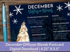 December Happy Mail Postcard for Essential Oils | Holiday Diffuser Recipes Share joy this holiday season with these perfect Holiday diffuser recipes with your friends, family, and customers as they seek to fill their home with warmth and gratitude. Send these as happy mail and get your customers excited to try fun new essential oil diffuser blends this Christmas! -------------------------------------------------------------------------------------------------------------------- This item is a DI December Diffuser Blends, Holiday Essential Oil Blends, Winter Essential Oil Blends, Christmas Essential Oil Diffuser Blends, Christmas Essential Oil Blends, Holiday Diffuser Blends, Recipe Postcard, Fall Diffuser Blends, Soy Melts