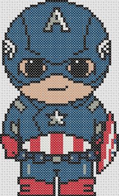 a cross stitch pattern of a teddy bear dressed as a captain america