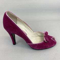 Pre-owned in good condition, sign of wear-see all the pictures and measurements for more description.    * Heels 3.7"  * Height 6.4" including heels  * Insole length 10"  * Sole widest part 3.25"  * Upper materials- Textile Formal Open Toe Court Shoes, Formal Pink Wedding Shoes With Almond Toe, Pink Almond Toe Wedding Shoes For Formal Occasions, Pink High Heel Wedding Shoes For Formal Occasions, Vintage Wedding Heels With 4-inch Heel, Vintage High Heel Court Shoes For Party, Vintage 4-inch Heel Wedding Heels, Vintage 4-inch Heels For Wedding, Pink Formal Court Shoes With Padded Heel