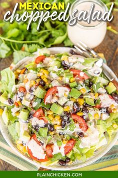 mexican chopped salad on a plate with dressing