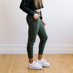 Work Hard Play Hard Trousers - Olive Green | MT LUXE – Maven Thread Sporty Green Bottoms For Everyday Wear, Sporty Fitted Joggers For Work, Abercrombie And Fitch Trousers, Workout From Home, Green Dress Pants, Silver Pants, Shimmery Dress, Hollister Dresses, Work Hard Play Hard