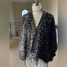 Beautiful Party Element Nwt Glamorous Silver Outerwear For Night Out, Silver Long Sleeve Outerwear For Night Out, Silver Evening Outerwear For Winter, Silver Long Sleeve Outerwear For Evening, Silver Long Sleeve Evening Outerwear, Silver Sequined Outerwear For Evening, Silver Sequined Evening Outerwear, Bohemian Party, Plaid Capes