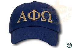 Alpha Phi Omega Baseball Cap - Custom Color Hat and Embroidery. Alpha Phi Omega, Gold Slides, Alpha Phi, Greek Letters, Graphic Arts, Custom Hats, Fraternity, Adjustable Hat, Trucker Cap