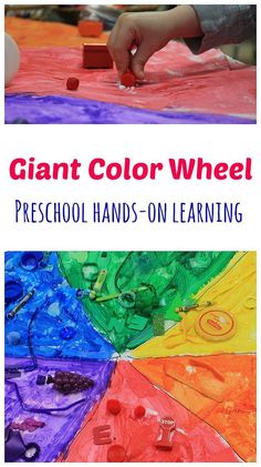 a child's hands on learning how to paint with colorful paper and colored wheels