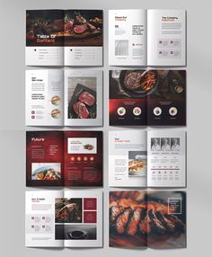 an open brochure with meats and vegetables on the front, inside and out