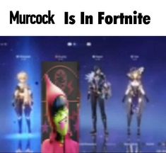 an advertisement for the animated movie murcock is in fortnite, with three different characters