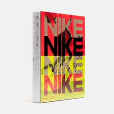 a book cover with the words nike on it in red, yellow and black colors