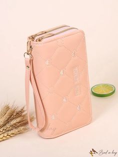 Bird in Bag - Minimalist Multi-Functional Dual-Zipper Phone Case Trendy Pouch Wallets With Zipper Closure, Trendy Zipper Closure Pouch Wallets, Trendy Handheld Wallet With Zipper Closure, Multifunctional Rectangular Wallets With Zipper Closure, Multifunctional Wallets With Zipper Closure For Daily Use, Bag Minimalist, Pink Pattern, Leather Style, Bird In Bag