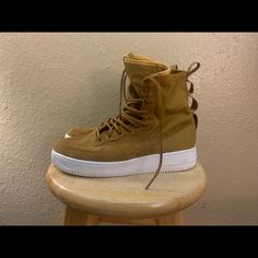 Nike Hightop Af1 Combat Boot Suede. Barely Worn. Nike Brown High-top Boots, Nike Brown Low-top Boots, Brown Low-top Nike Boots, Nike Casual Brown Boots, Nike Hightop, Nike High Top, Nike Brown, Nike High Tops, Nike High