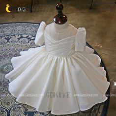 10% off now|Free shipping world-wide. Couture Pleated Satin Ballgown Flower Girl Dress With Short Sleeves at GemGrace. Click to learn our pro custom-made service for wedding dress, formal dress. View #CoutureFlowerGirlDresses for more ideas. Dress For Kids 7-8 For Wedding, Short Flower Girl Dresses, 10 Year Girl Dress Design, Kids Satin Dress, Satin Dress For Kids, Child Dress Girl, Baby Ball Gown, Bella Smith, Baby Wedding Dress