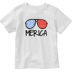 Merica Kids Unisex Shirt Choose From Black Or White Sizes: Xs-Xl New Custom Made Fun White Pre-shrunk Shirt, Cute Independence Day T-shirt With Graphic Print, Fun Independence Day Cotton Shirt, Cute Independence Day Graphic T-shirt, Cute Independence Day Graphic Print T-shirt, Fun Cotton Shirt For Independence Day, White Cotton Shirt With American Flag Print, White Cotton Shirt For Independence Day, Fun Cotton T-shirt With American Flag Print