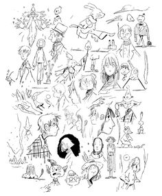 a black and white drawing of many people