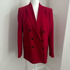 Nwt Red Blazer Red Formal Outerwear For Spring, Formal Red Long Sleeve Outerwear, Classic Red Double-breasted Blazer, Classic Red Outerwear For Spring, Zara Red Blazer For Fall, Red Tailored Outerwear With Lapel Collar, Zara Red Outerwear For Fall, Tailored Red Outerwear With Lapel Collar, Chic Red Winter Blazer