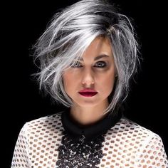 Seductive and risqué but, always sophisticated. #LIMITLESS by #calligraphycut #50shadesofgrey #Whenthelightsgodown… Dark Hair With Gray, Shades Of Grey Hair, Dark Grey Hair Color, Calligraphy Cut, Cortes Bob, Beckham Hair, Silver Ombre Hair, Grey Hair Color Silver, Long Hair Highlights