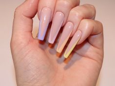 Pastel French tip long coffin nails French fake nails Pastel Etsy Pastel French Tip Nails Coffin, Pastel French Tip Nails, French Tip Nails Coffin, Coffin Nails French, Pastel French Tip, French Tip Long, Sns Powder, Pink French Nails, Blue Coffin Nails