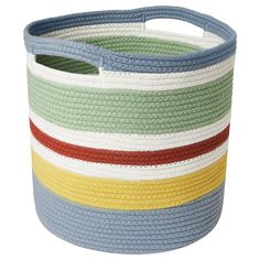 a multicolored basket with handles on the bottom is shown in front of a white background