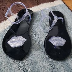 Clear, Glitter Jelly Sandals Never Worn Trendy Adjustable Jelly Sandals For Party, Black Flat Jelly Sandals For Party, Casual Glitter Sandals For Party, Adjustable Synthetic Jelly Sandals For Party, Adjustable Flat Jelly Sandals For Party, Jelly Sandals, Women's Shoes Sandals, Jelly, Shoes Sandals