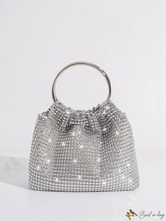 BirdinBag - Elegant Dual Handle Mini Evening Bag adorned with Rhinestones Party Handheld Bag With Silver-tone Hardware, Glamorous Silver Bag With Detachable Handle, Handheld Party Bag With Silver-tone Hardware, Handheld Party Bags With Silver-tone Hardware, Silver Handheld Bag With Bling, Silver Bling Handheld Bag, Silver Rhinestone Pouch Bag, Party Pouch Bag With Silver-tone Hardware, Rhinestone Top Handle Bag For Events