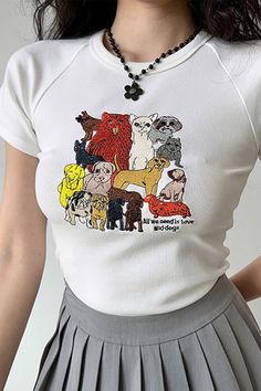 aesthetic dog embroidery white graphic top, aesthetic baby tees boogzel clothing Embroidered Short Sleeve Stretch Tops, Embroidered Short Sleeve Tops With Stretch, Embroidered Stretch Short Sleeve Tops, Short Sleeve Embroidered Stretch Tops, Embroidered Stretch Cotton Tops, Dogs Embroidery, Aesthetic Tops, Top Aesthetic, Aesthetic Baby