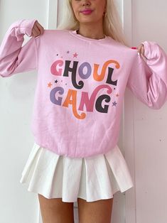 Light Pink Sweatshirt, Ghoul Gang, Sassy Shortcake, She Is Perfect, Cheer Coach, Halloween Clothing, Halloween Crewneck, Cheer Coaches, 2022 Trends