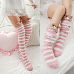 Kawaii cartoon plush stockings Striped Thigh High Socks, Anting Manik, Kawaii Plush, Kawaii Cartoon, Kawaii Fashion Outfits, Thigh High Socks, Thigh High Stockings, Cute Socks, Knee Socks