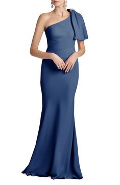 Sachin & Babi Aubrey One-Shoulder Trumpet Gown | Nordstrom Sheath Gown, Crepe Gown, Trumpet Gown, Halter Gown, Trumpet Skirt, One Shoulder Gown, Mob Dresses, Column Gown, Mermaid Gown