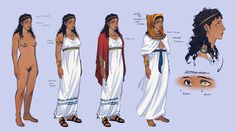 an image of some women in ancient dress and headdresss with different facial expressions