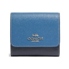 Crossgrain leather Two credit card slots Full-length bill compartment ID window Zip coin pocket Snap closure Outside open pocket 4 1/4" (L) x 4" (H) Size: small.  Color: Blue.  Gender: female.  Age Group: adult. Slim Wallet Men, Leather Trifold Wallet, Pu Leather Wallet, Coin Wallet, Short Wallet, Pocket Cards, Pocket Wallet, Leather Bifold Wallet, Mini Wallet