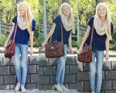 Cute spring outfit. :) Light jeans, Converse, t-shirt, scarf, bag. Jeans And T Shirt Outfit, Jeans Converse, Shirt Scarf, Converse Outfit, Scarf Bag, Spring Clothes, Light Jeans, Cute Spring Outfits, Outfits With Converse