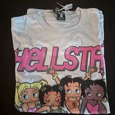 Brand New Hell Star Shirt White Casual Shirt With Star Print, Casual White Shirt With Star Print, White Star Print Top For Streetwear, Hell Star, Paradise Girl, Star Black, Girls T Shirt, Star Shirt, Girls Tshirts