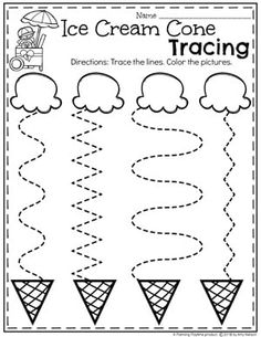 an ice cream cone tracer worksheet for kids to learn how to draw