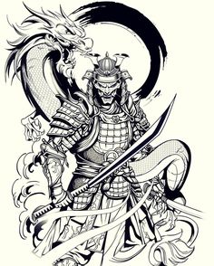 တက်တူးပုံ Tattoo, Samurai Line Art, Samurai And Dragon Tattoo, Susanoo Tattoo, Japanese Samurai Tattoo Design, Hannya Maske Tattoo, Japanese Samurai Tattoo, Hannya Maske, Ninja Tattoo