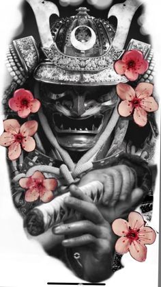 an image of a samurai with flowers in his hand and the words, i am not sure