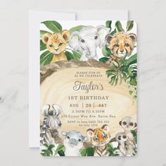 a thank card with animals and leaves on it