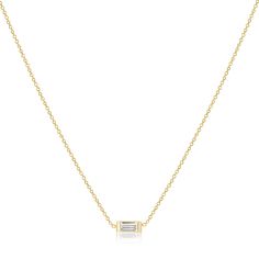 Our Baguette Diamond Necklace features a natural VVS quality baguette cut diamond effortlessly balanced within a modern and minimal gold bezel. A staple necklace for any stack. Wear this solid 14K necklace everyday! High Quality F-G Color VVS Clarity Natural Diamond 4mm x 2mm ~0.12ct Baguette Solid 14K Gold Lifetime Gu Luxury Rose Gold Necklace With Baguette Diamonds, Luxury Gold Baguette Cut Necklace, Luxury Baguette Cut Necklace As Gift, Luxury Timeless Baguette Cut Necklace, Luxury Baguette Cut Necklace Gift, Luxury Baguette Cut Yellow Gold Diamond Necklace, Kids Bead Bracelet, Staple Necklace, Diamond Necklace Simple