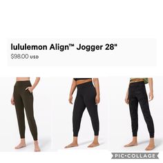 Size 2..any of the colors shown Joggers Lululemon, Lululemon Align, Yoga Pants Women, Joggers Womens