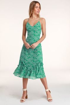 Cute Floral Dresses and Printed Party Attire | Latest Styles of Women's Floral-Print Dresses at Great Prices Midi Length Sundress With Ruffle Hem, Fitted Mid-length Sundress For Casual Wear, Midi Length Sundress With Ruffle Hem For Daywear, Chic Midi Sundress For Daywear, Spring Midi Dress With Ruffle Hem For Casual Wear, Knee-length Midi Sundress With Ruffle Hem, Chic Midi Sundress With Buttons, Knee-length Ruffle Hem Sundress, Fitted Midi Sundress With Ruffle Hem