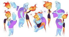 some cartoon characters with different poses and hair