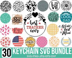 30 keychain svg bundle with the words best teacher ever in different languages