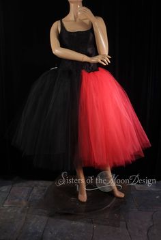 🐣. Offer Xtras! Harliquin Harley Tulle tutu skirt Tea length red black half & Half Petticoat cosplay costume wedding fantasy -All sizes -Sisters of the Moon for $72.00 #FairytaleWedding #TutuSkirt #CosplayCostume #HarlequinCostume #PlusSize #TulleSkirt #PetticoatUnderskirt #TeaLength #AdultTutu #HarleyTulleSkirt Wedding Black Tulle Petticoat, Fitted Tutu Dress With Attached Cancan For Costume Party, Black Tulle Petticoat For Wedding, Black Wedding Petticoat, Red Fitted Skirt For Halloween, Fitted Red Skirt For Halloween, Red Fitted Tulle Tutu Dress, Fitted Red Tulle Tutu Dress, Halloween Dance Fitted Tutu Dress